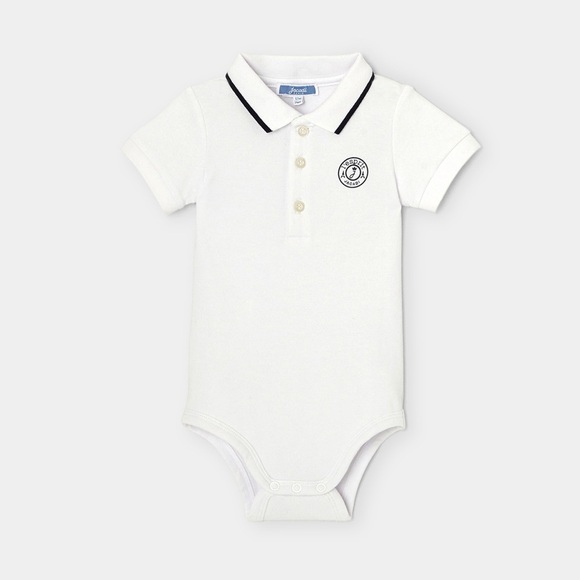 Jacadi Paris Baby Boy Polo Cotton Pique Bodysuit 6m White Logo Luxury Designer - Picture 1 of 8